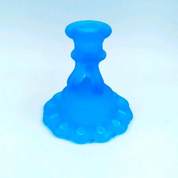 VTG Blue Satin Glass Candle Holder